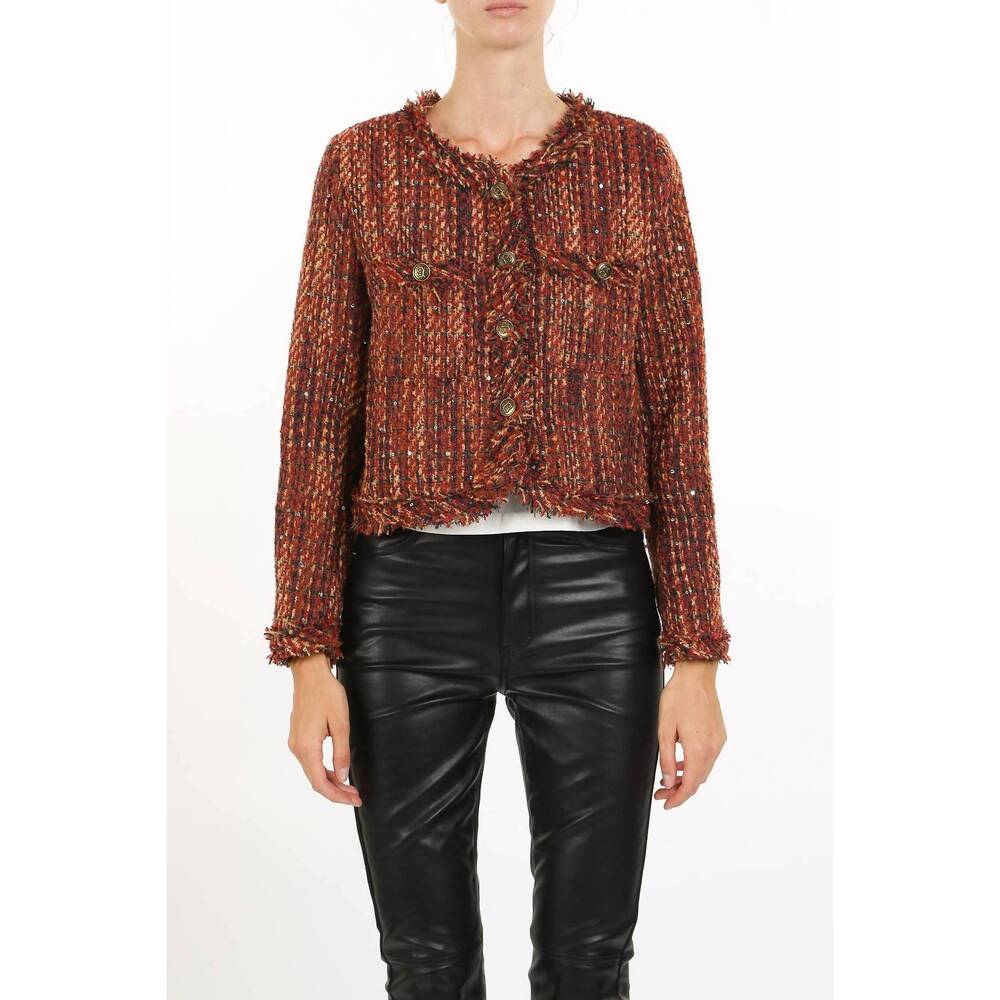 NEW BEULAHSTYLE sequined tweed jacket in red